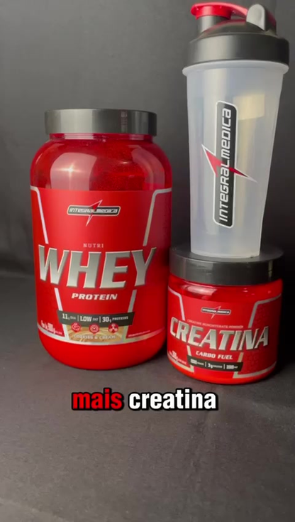 Kit Coqueteleira 600ml + Nutri Whey Pote 900g + Creatina Carbo Fuel 300g - Integral Médica