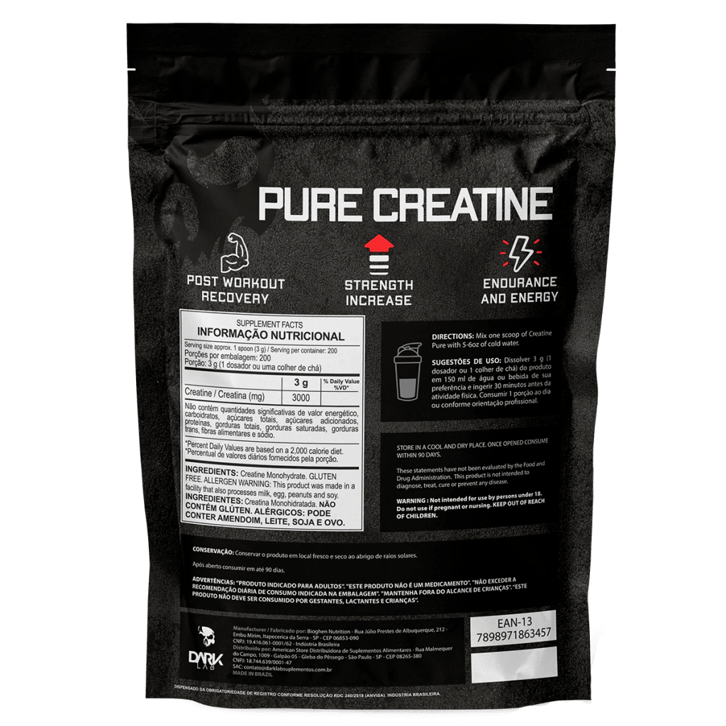 Creatina Monohidratada Pura 1kg, 500g, 300g e 150g Dark Lab - Creatine, Creatina 100% Pura