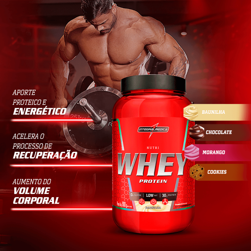 Kit Coqueteleira 600ml + Nutri Whey Pote 900g + Creatina Carbo Fuel 300g - Integral Médica