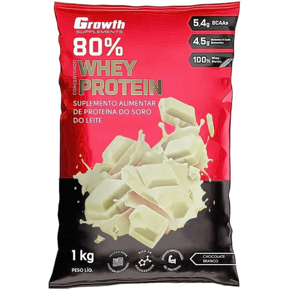 100% Whey Protein Concentrado (80% Proteína Pura) - Pacote 1kg - Growth Supplements
