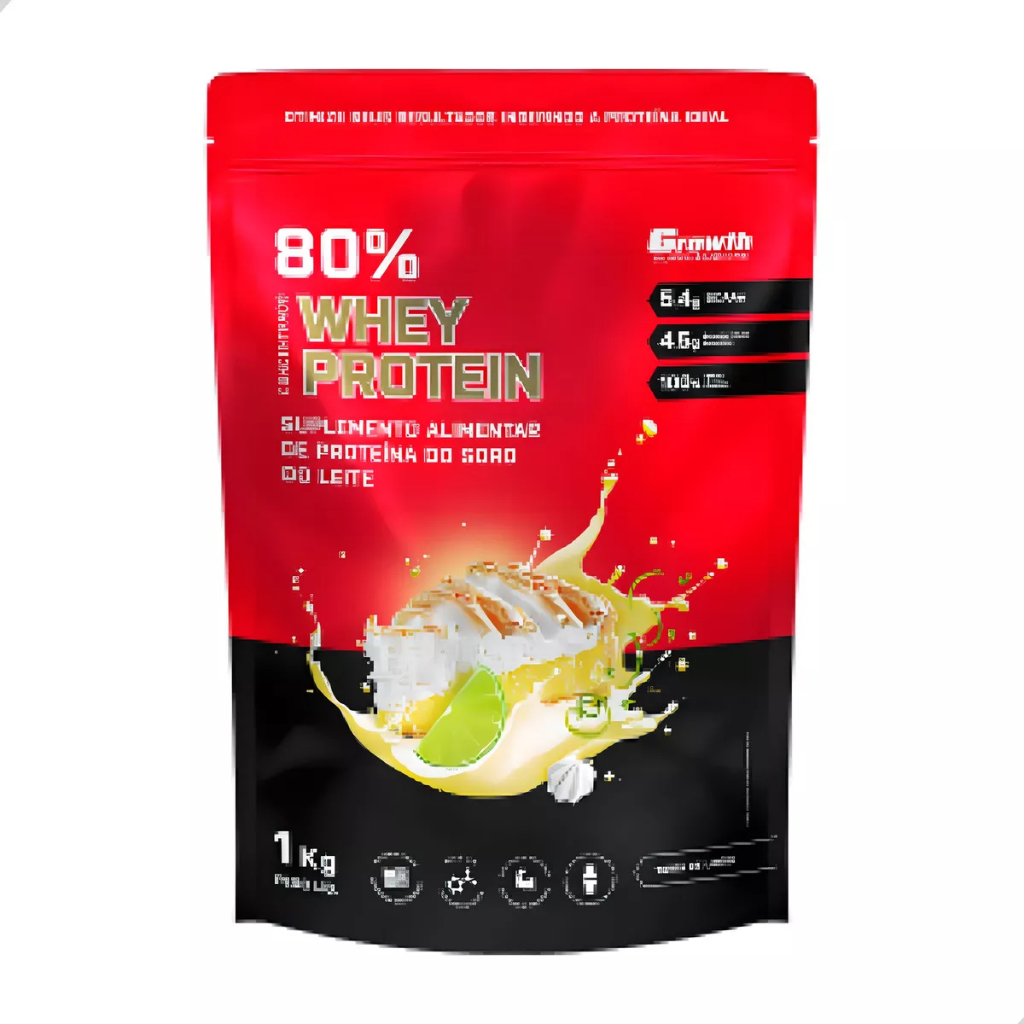 100% Whey Protein Concentrado (80% Proteína Pura) - Pacote 1kg - Growth Supplements