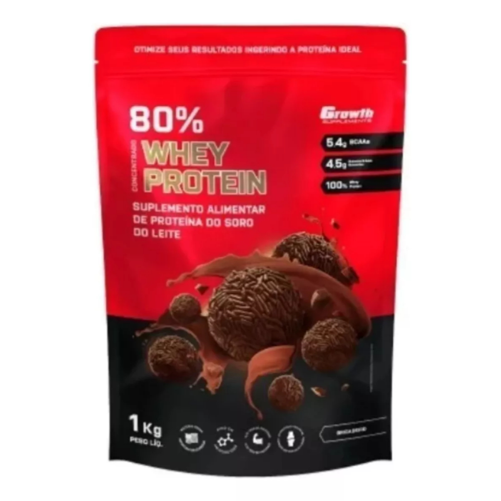 100% Whey Protein Concentrado (80% Proteína Pura) - Pacote 1kg - Growth Supplements