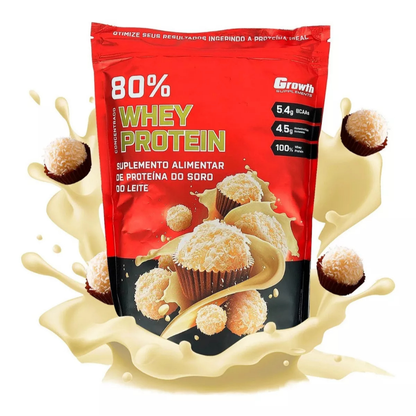 100% Whey Protein Concentrado (80% Proteína Pura) - Pacote 1kg - Growth Supplements