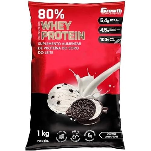 100% Whey Protein Concentrado (80% Proteína Pura) - Pacote 1kg - Growth Supplements