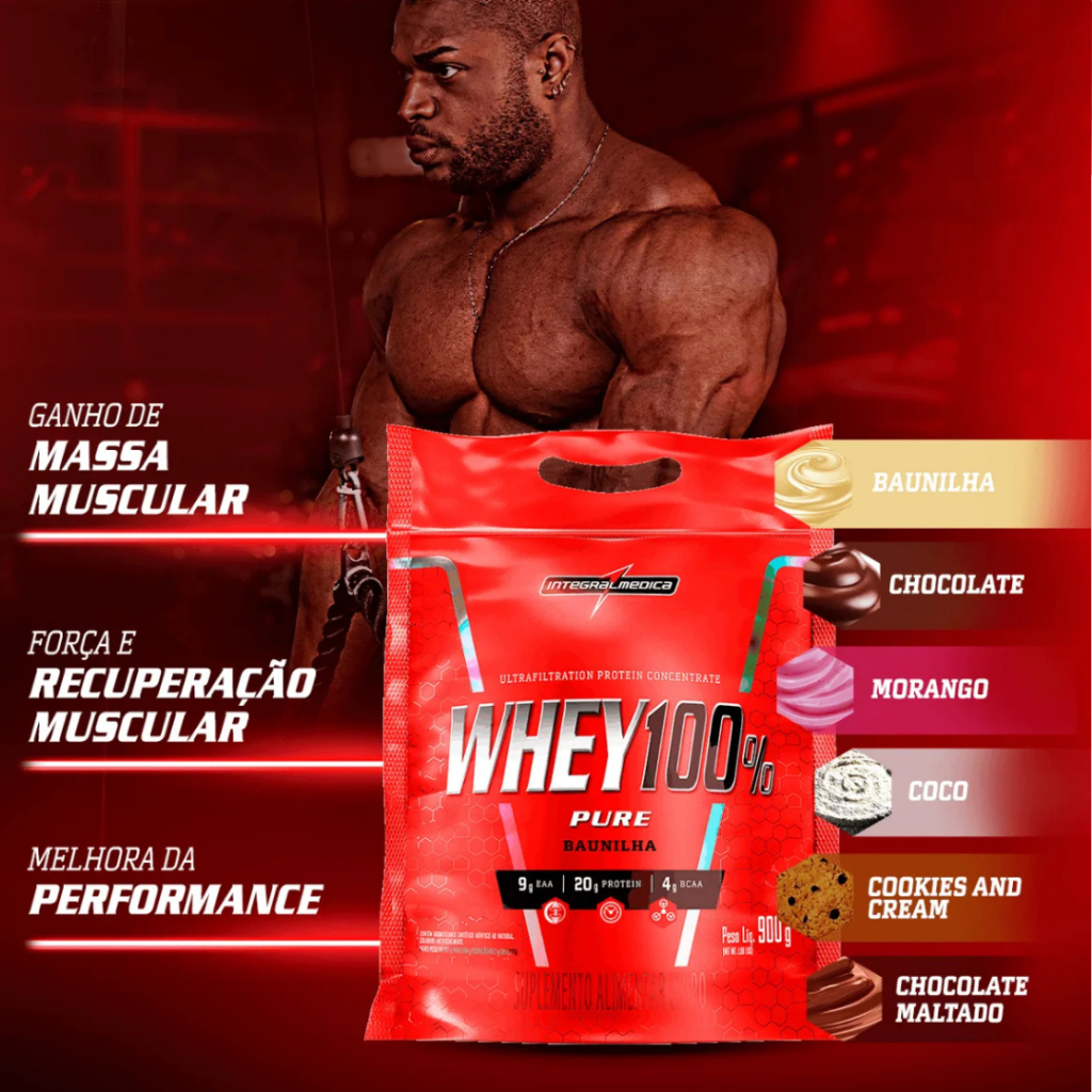 Whey 100% Pure 900g Pouch Integralmedica Refil e Pote todos sabores