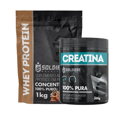 Kit: Whey Protein Concentrado 1Kg + Creatina Monohidratada Pote 300g - 100% Pura Importada - Soldiers Nutrition