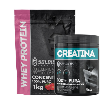 Kit: Whey Protein Concentrado 1Kg + Creatina Monohidratada Pote 300g - 100% Pura Importada - Soldiers Nutrition